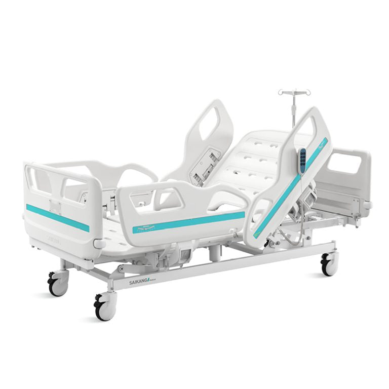 Cama clínica eléctrica V6v de estructura reforzada con barandas de altura extra y portasuero