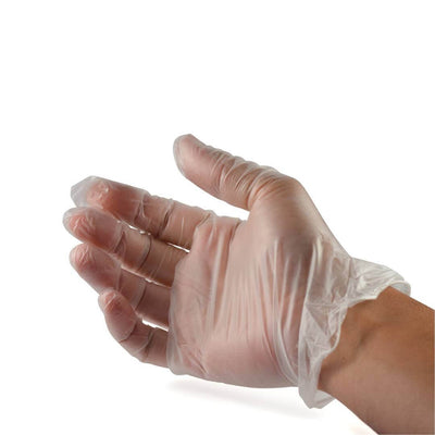 Guantes de vinilo transparente sin talco x 100 und