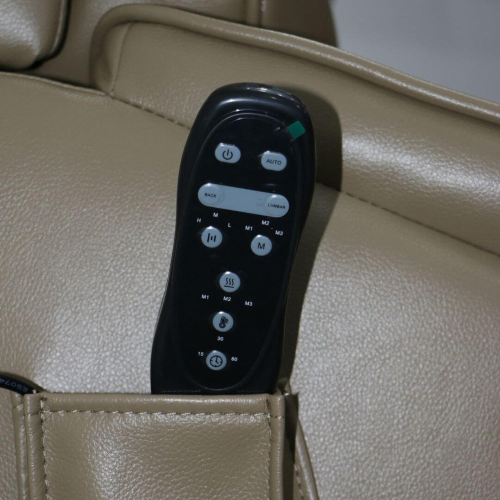 Control de masaje y calefacción del sillón 9188 en su bolsillo lateral